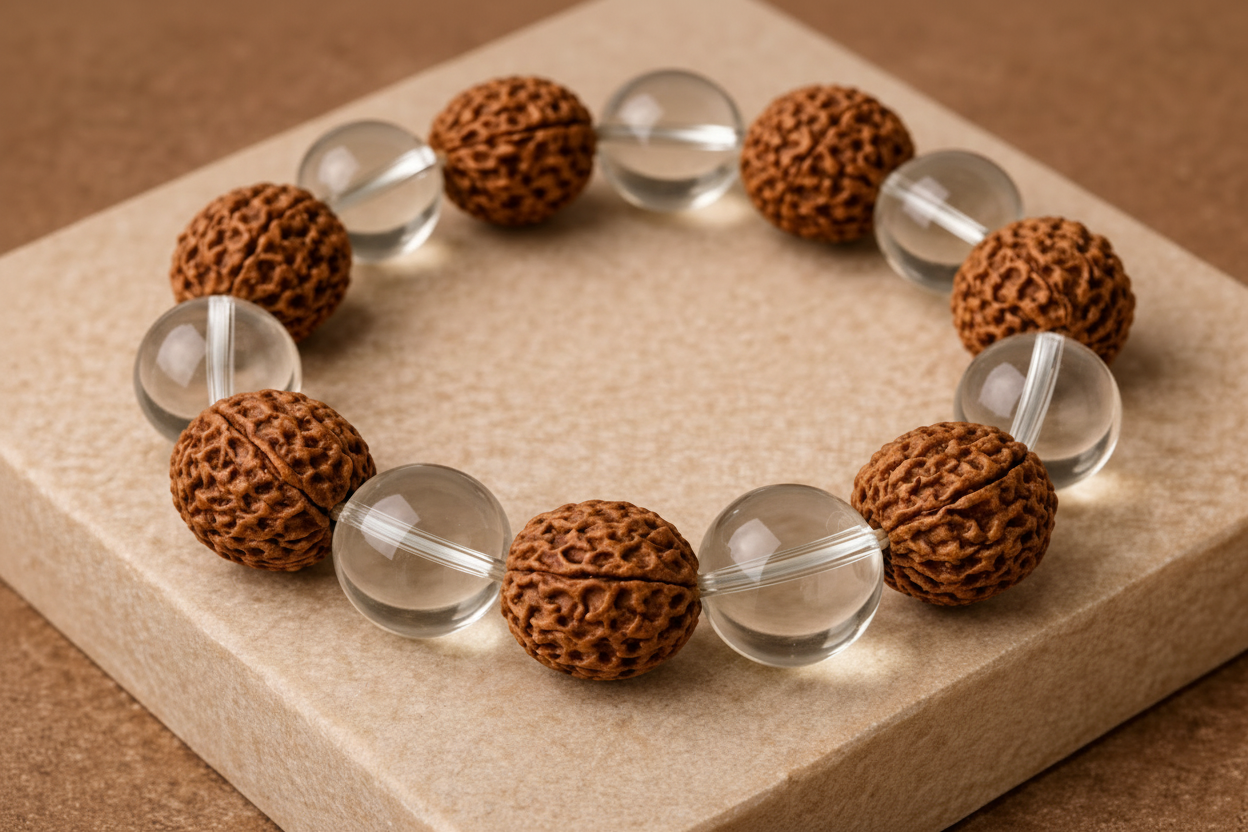 Clear Quartz Rudraksha Premium Bracelet